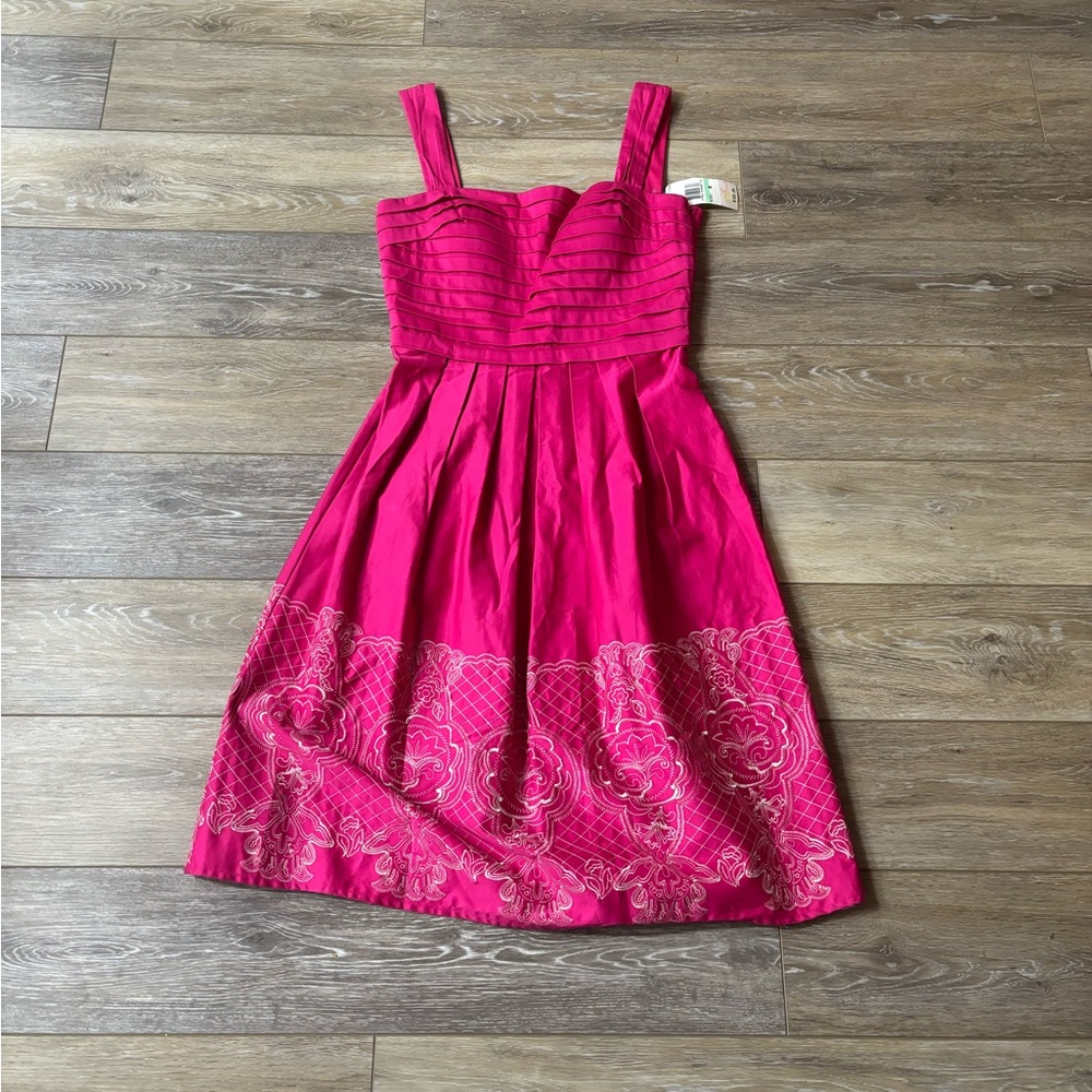 Sangria Dress Women’s Sz 8 Hot Pink Embroidered Sleeveless Party Barbiecore NWT